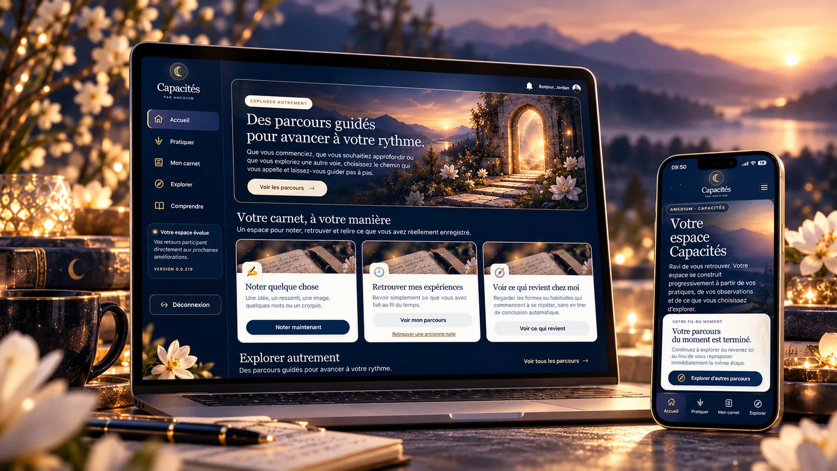 Capacités, application web Amedium sur ordinateur et mobile