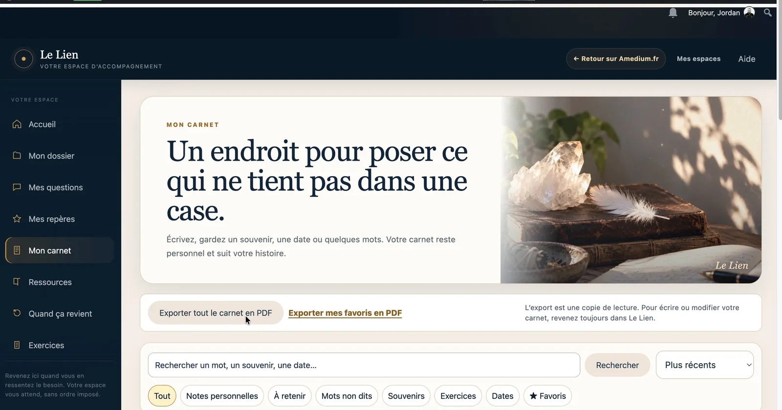 Carnet personnel Le Lien